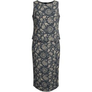 Finity Studio 100% Silk 2 Piece Set gray Botanical Wrap Skirt Shell Top 6/8